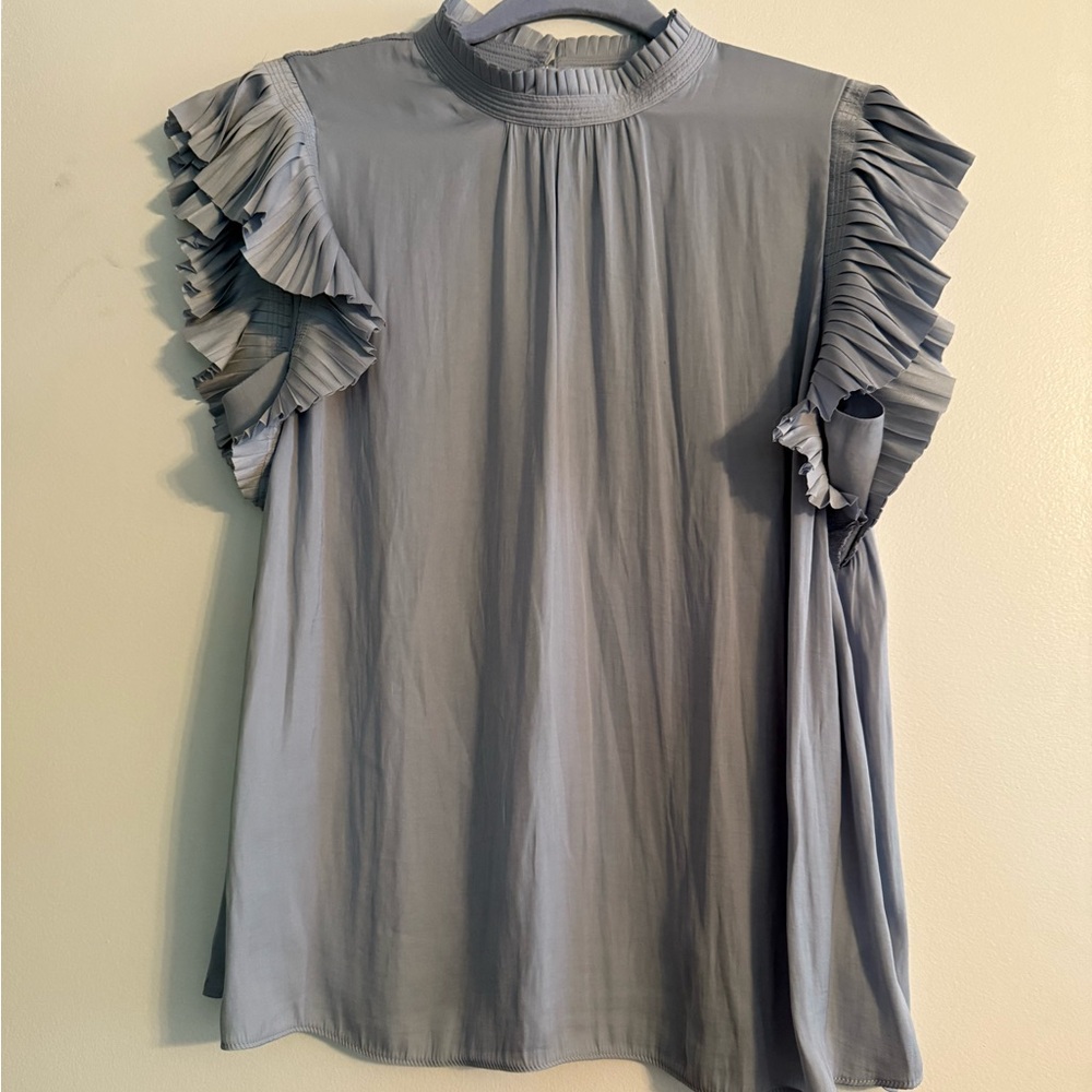 Elegant Ruffled Sleeve Gray Top